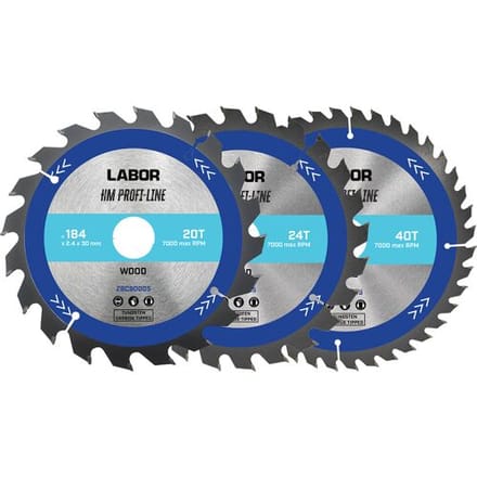 Labor HM cirkelzaagblad hout 184x30x2,4mm - 20,24,40T (3 Stuks)