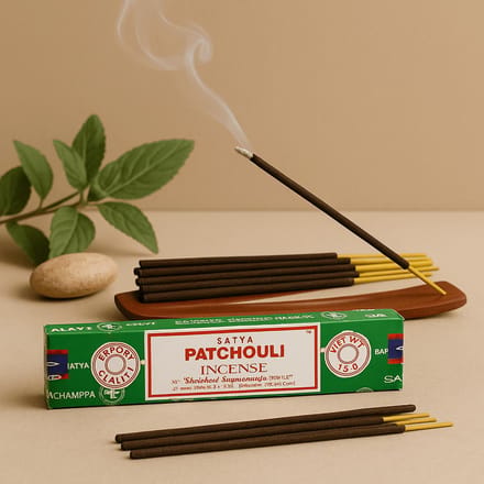 Satya - patchouli - wierook - wierookstokjes - doos van 12 pakjes van 15 gram