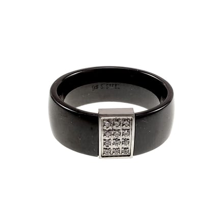 Brede Dames Ring van Zwart Keramiek en Staal met Zirkonias