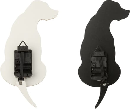 J-Line klok Hond - hout - wit/zwart - 2 stuks
