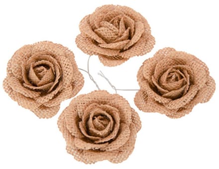 CHAKS - 4 jute rozen 5 cm voor een rustieke bruiloft