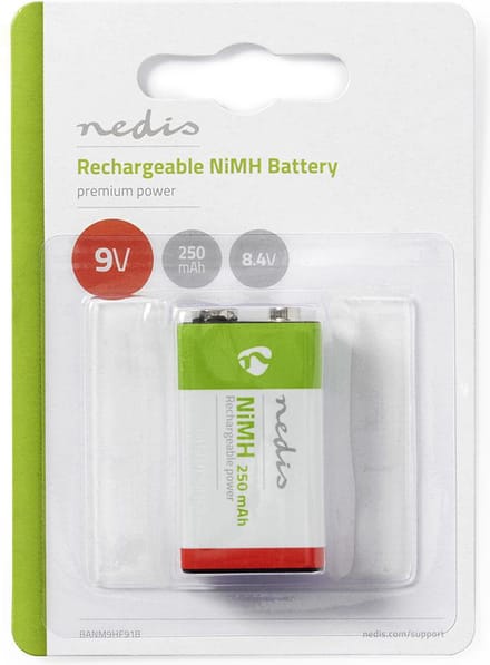 Nedis Oplaadbare NiMH-Batterij E-Block - 8.4 V DC - 250 mAh - Voorgeladen - 1-Pak - 6LR61