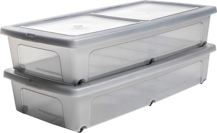 IRIS Clearbox Opbergbox - onder-het-bed - 35L - Kunststof - Transparant/Grijs - Met Wielen - Set van 2