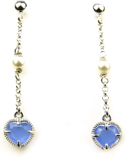 oorringen in zilver model heart met parel - jeansblauw