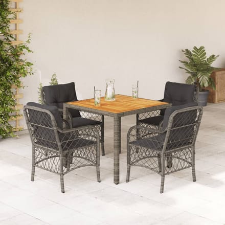 vidaXL - 5-delige - Tuinset - met - kussens - poly - rattan - grijs