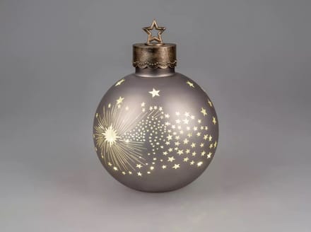 Kerstbal - Decoratie - XL - Grijs - 30cm - Ø20cm - incl ledlicht - incl. AAA batterij