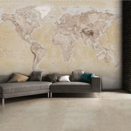 Fotobehang wereldkaart - 232 x 158 cm - Bruin