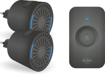 ELRO DB2000 Draadloze Deurbel Set – met 2 Compacte Plug-In Ontvangers - Bereik 200 meter - IP65 Waterdicht - 64 Melodieën - Zwart