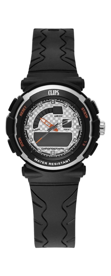 Clips 557-1003-84 Horloge - Rubber - Zwart - Ø 36 mm