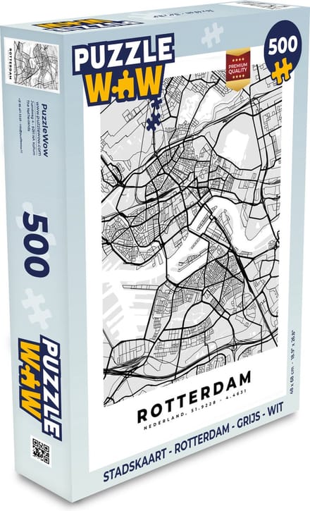 Puzzel Stadskaart - Rotterdam - Grijs - Wit - Legpuzzel - Puzzel 500 stukjes - Plattegrond