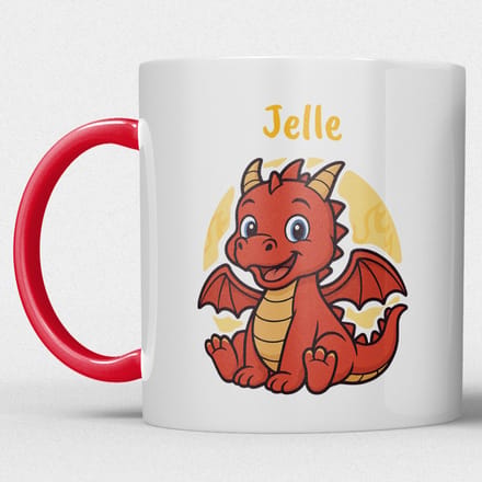 kindermok/kinderbeker | gepersonaliseerd met naam | met draak | rood | Schattige illustraties