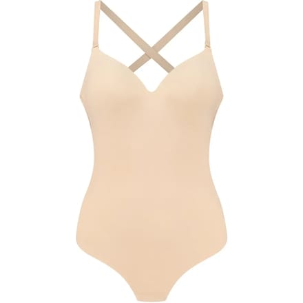 Bye BH met lage rug, bodysuit en string, beige maat S