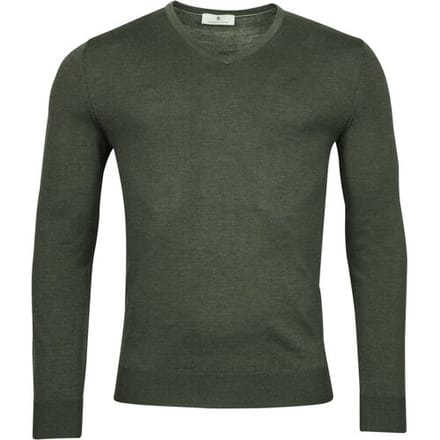 Thomas Maine Trui Fine Merino V-Neck Uni Single Knit Donker Groen / male
