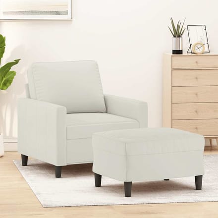 vidaXL - Fauteuil - met - voetenbank - 60 - cm - fluweel - crèmekleurig