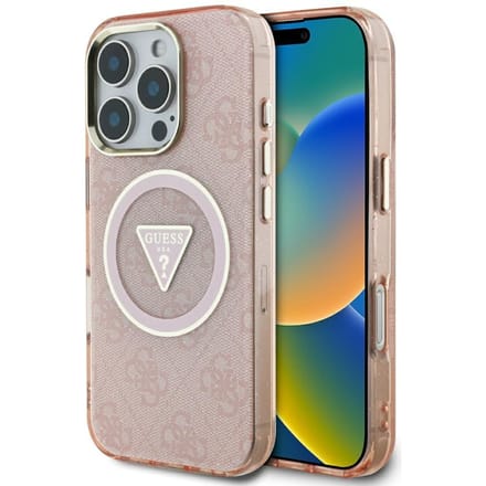 MagSafe hoesje voor Apple iPhone 16 Pro Max, Guess, IML Glitter 4G Circle Triangle, Roze