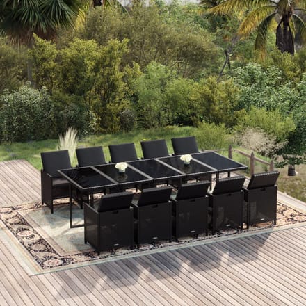 vidaXL - 11-delige - Tuinset - met - kussens - poly - rattan - zwart