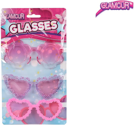 Glamour trendy meidenbrillen 3st roze/paars
