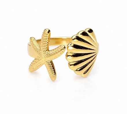2 Love It Ocean Breeze - Ring - Zeester en schelp - Goudkleurig - Open design