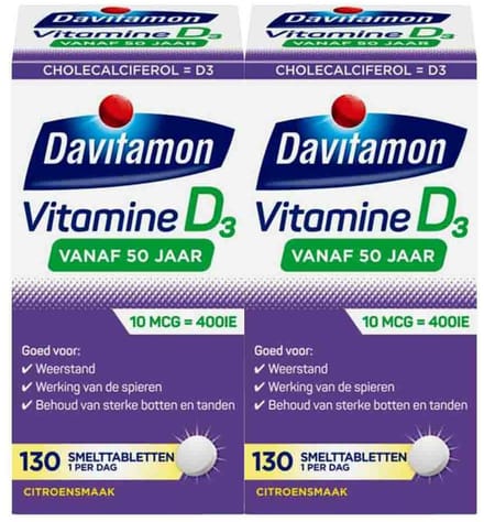Davitamon - Vitamine D3 Vanaf 50 Jaar - 2 x 130 smelttabletten - Voordeelverpakking