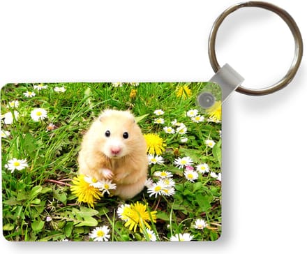 Sleutelhanger - Hamster tussen bloemen - Uitdeelcadeautjes - Plastic