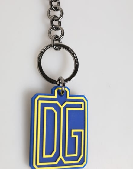Blauwe Gele DG Rubber Logo Zilveren Mannen Sleutelhanger Sleutelsring