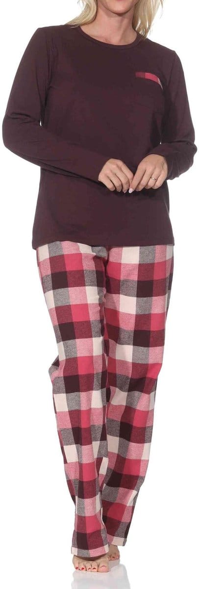 Normann lange damespyjama met geruite flanellen pyjama
