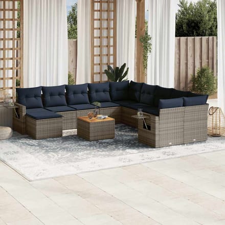 vidaXL - 12-delige - tuinbankset - met - kussens, - grijs - polyrotan