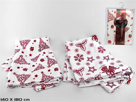 Kerst tafelkleed wit/rood 140x180 cm - Kerstaccessoire