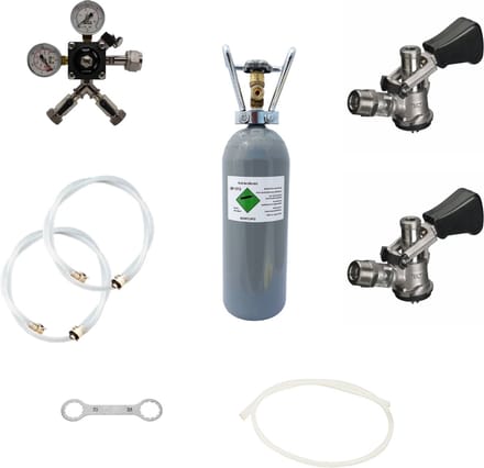 Accessoirepakket voor biertap 2-kraans - met 2x Fustkoppeling Type D en CO2-fles 2 kg