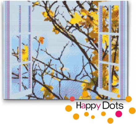 Diamond Painting Raamzicht Herfst - 30x40cm - Vierkante steentjes (HappyDots)