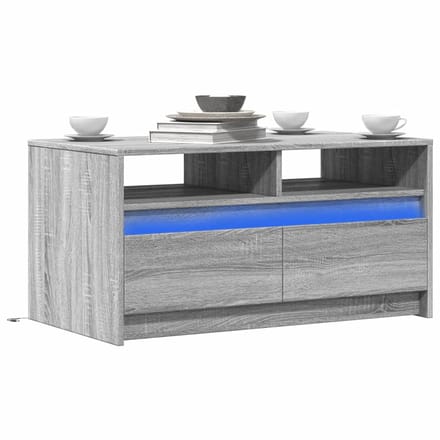 vidaXL - Salontafel - met - LED-verlichting - bewerkt - hout - grijs - sonoma - eiken