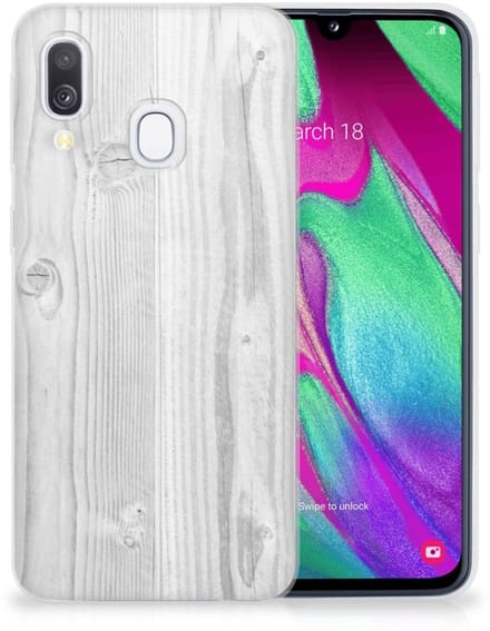 Samsung Galaxy A40 Bumper Hoesje White Wood