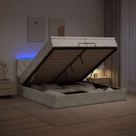 vidaXL - Ottomaanse - Bed - met - Matras - en - LED - Lichtgrijs - 200 - x - 200 - cm