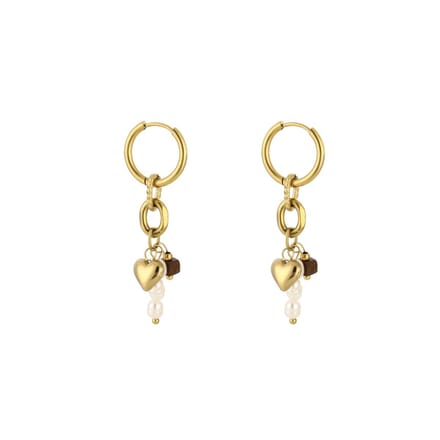 Oorbellen Dangling Love - Brown - Stainless Steel - Goud
