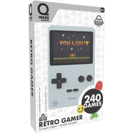Qware - Retro Gamer - Retro Spelcomputer - Retro Console - Mini Spelcomputer - 2.8 inch - 8-Bit - 240 Games - Klassiek - Nostalgie - Spelletjes - Grijs