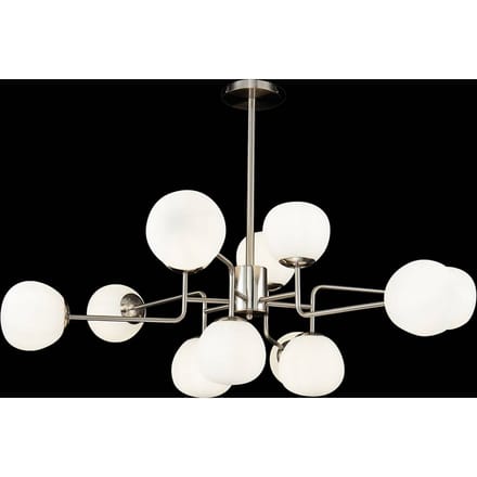 Maytoni kroonluchter Erich, nikkelkleurig glas/metaal 12-lamps.