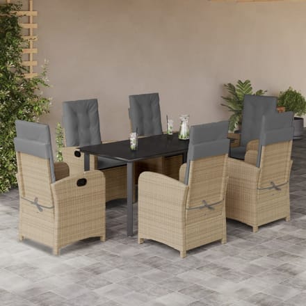 vidaXL - 7-delige - Tuinset - met - kussens - poly - rattan - gemengd - beige