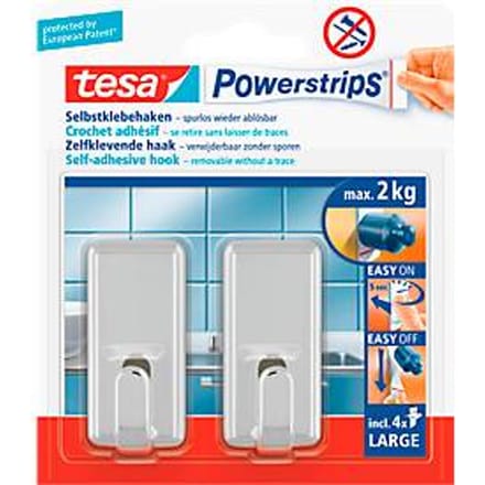 Tesa Powerstrips Zelfklevende Haak Chroom 2kg - 2 Stuks