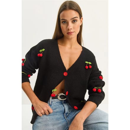 V-hals Fruit Geborduurde Brei Cardigan