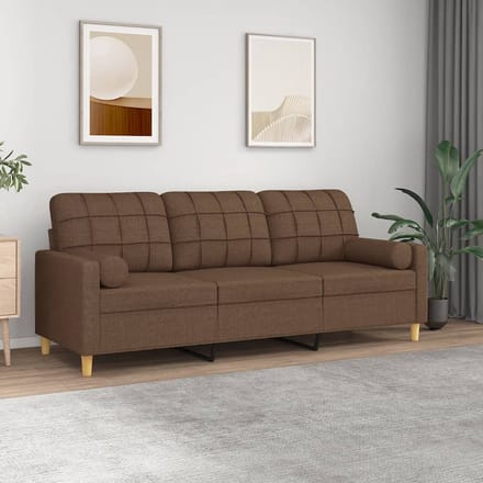vidaXL - Driezitsbank - met - sierkussens - 180 - cm - stof - bruin