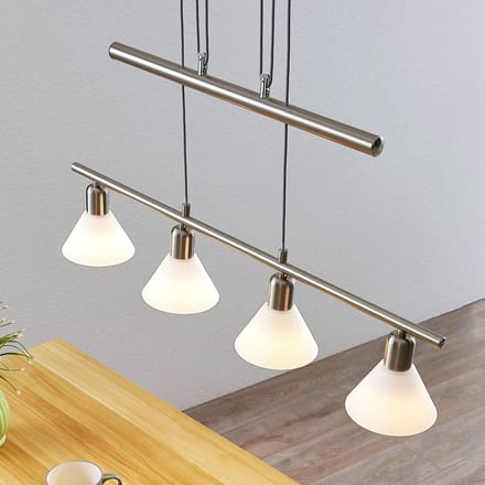 Lindby - hanglamp - 4lichts - Glas, ijzer - H: 14.5 cm - E14 - wit, nikkel gesatineerd