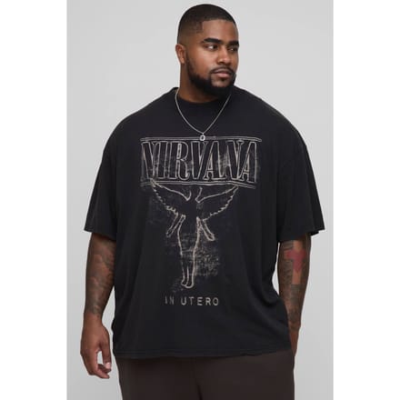 Plus Oversized Nirvana License Acid Wash Print T-Shirt | Acid Wash Black | Size 4XL