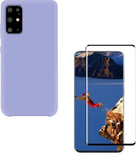 Solid hoesje Geschikt voor: Samsung Galaxy S20 Plus Soft Touch Liquid Silicone Flexible TPU Rubber - Paars  + 1X Screenprotector Tempered Glass