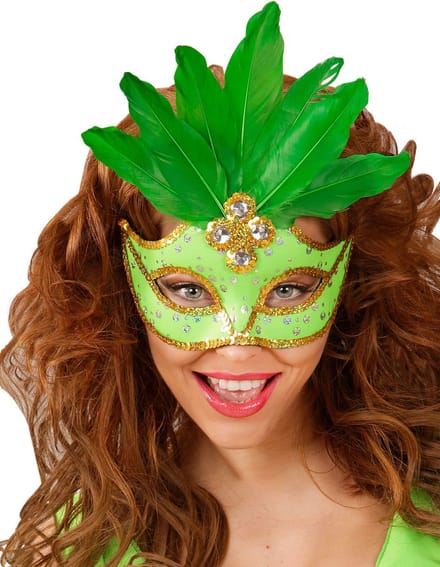 WIDMANN - Groen masker met veren voor vrouwen