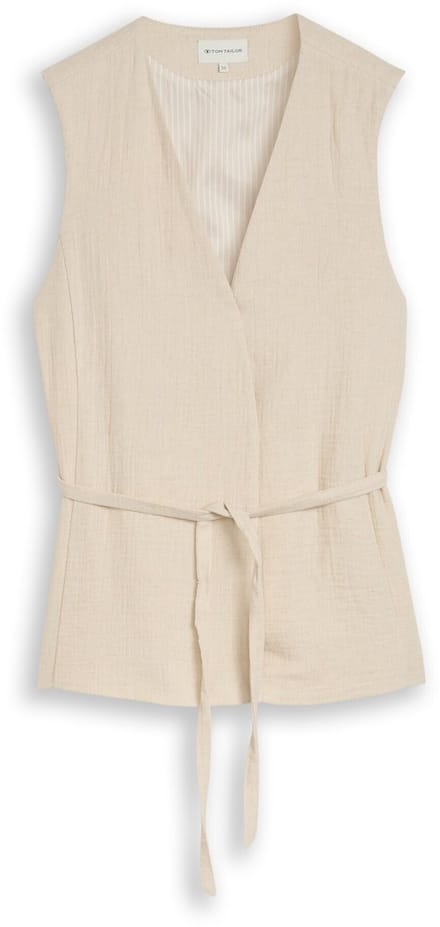 Tom Tailor - Crinkle blazer-vest met linnen - Maat 46 - sand stone beige melange