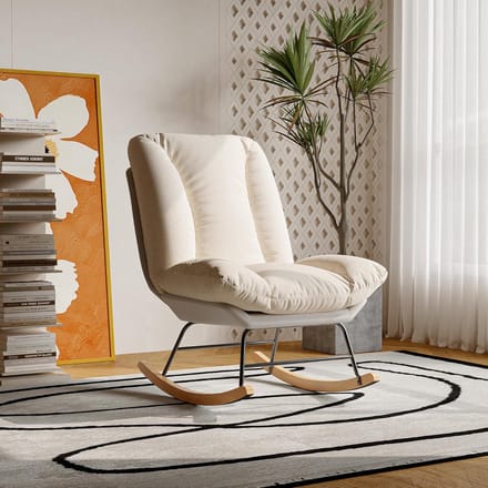 Comfortabele Scandinavische Schommelstoel met Verstelbare Rugleuning - Beige Grijs