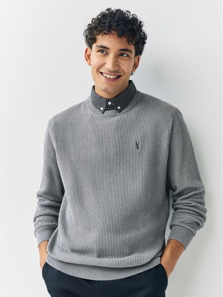 Next - Heren - Regular Fit Rib Texture Mock Shirt Jumper - Grijs
