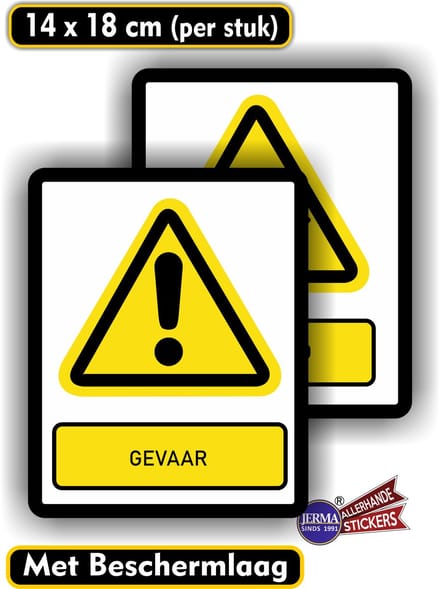 Jerma - Gevaar - Sticker - set 2 st - 14 x 18 cm - ISO norm - Kras - Weerbestendig - Zelfklevend