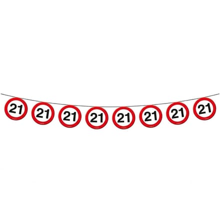 1x Vlaggenlijn versiering 21 jaar verkeersborden 10 meter