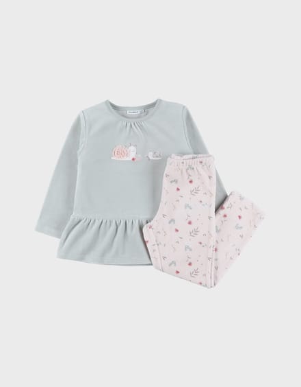 Noukie's - Pyjama - 2 delig - Velour - Groen met roze - 3 jaar 98